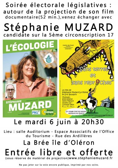 REUNION PUBLIQUE ET PROJECTION DE STEPHANIE MUZARD A LA BREE ÎLE D'OLERON  LE 6 JUIN